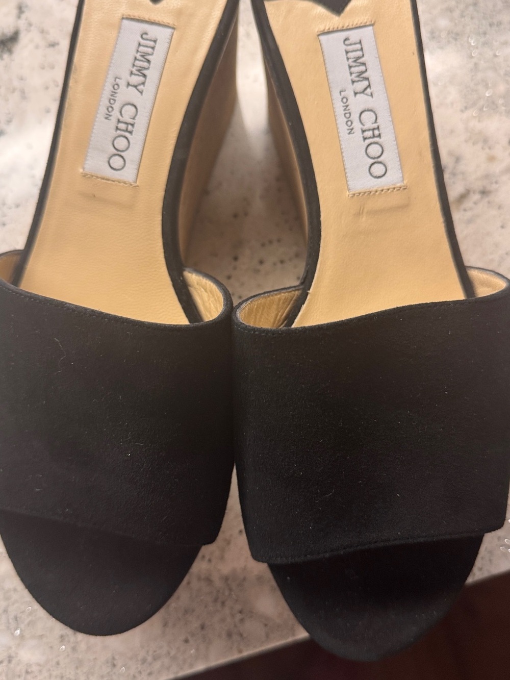 Jimmy Choo Black Suede Platform Slide Mules